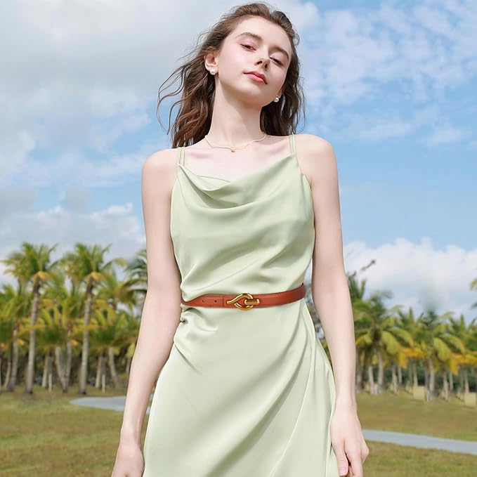 Women's Fashion Classic Metal Buckle Leather Belt with Jeans Dress
