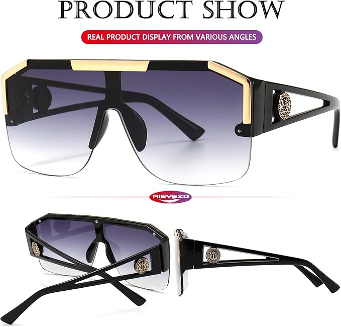 AIEYEZO Square Oversized Sunglasses Flat Top Shield Sun Glasses for Men Women One Lens Square Shades