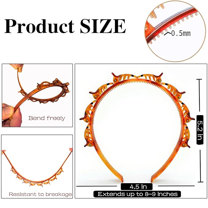 JASSINS 2 Pcs Bangs Hairstyle Hairpin Headband, Professional Weave Bangs Clip, Toothed Headband Braid Tool, Women Girls Fashion Hair Accessories (Black and Brown)