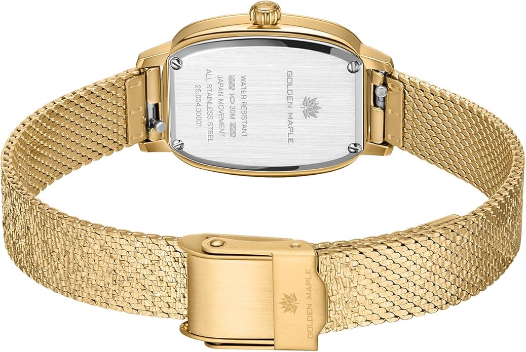 GOLDEN MAPLE Watches for Women, Dainty Gold Watch with Small Stainless Steel Case, Quartz Movement and Water Resistant, Adjustable Mesh Band