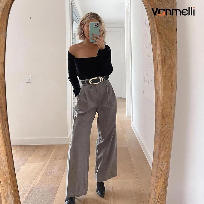 VONMELLI Women's Soft Faux Leather Belt for Jeans Pants Dress Fashion Ladies Waist Belt with Gold/Silvery Buckle