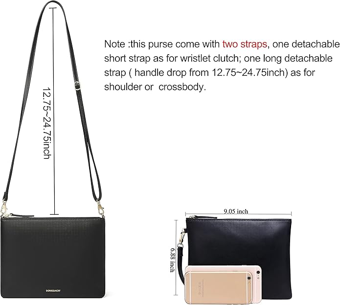 DORIS&JACKY Lambskin Leather Wristlet Clutch Purse for Women Soft Designer Slim Cell Phone Pouch Bag with Detachable Strap