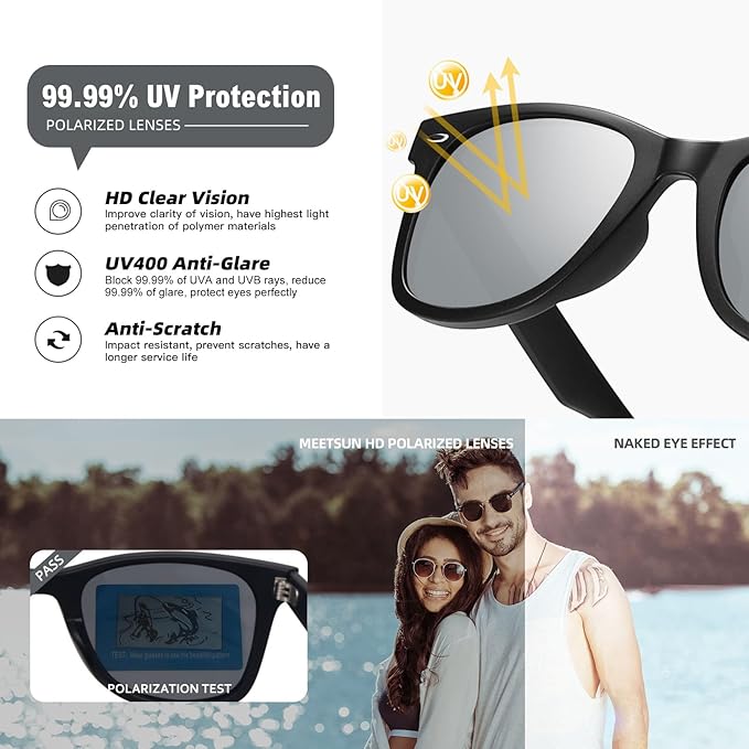 MEETSUN Polarized Sunglasses for Women Men Classic Retro Square Frame Driving Sun Glasses UV Protection