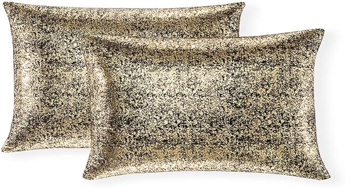 Xinrjojo Pack of 2, Shimmery Pillow, Soft Solid Color Sparkling Decorative Throw Pillow Covers Set, Cushion Cases Pillowcases for Sofa Bedroom Car, 12 x 20 Inch 30 x 50 cm (Bronzing- Black)