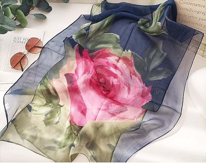 Pokeedioty Scarfs for Women Lightweight Fashion Scarves Elegant Floral Pattern Sheer Scarfs