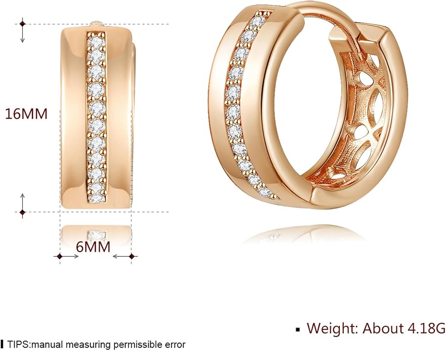 14K Gold Plated Cubic Zirconia Hoop Earrings,Three Row Diamon | Arrows | Double Row of Diamonds Huggie Earrings for Women