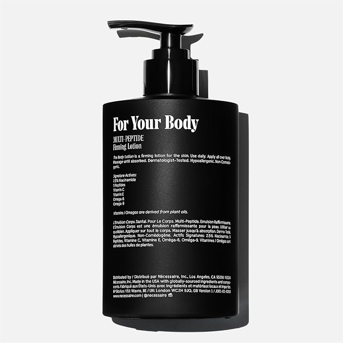 Nécessaire The Body Lotion with Pump – Santal Scented Body Moisturizer with Peptides, Niacinamide, Vitamins C/E & Omega 6/9 – Firming Daily Hydration – Dermatologist-Tested, Vegan – 15.2 oz