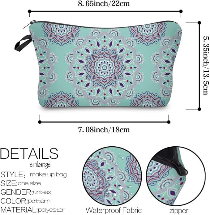 Deanfun Makeup Case Small, Cosmetic Zipper Bag Waterproof for Purse Mini, Women Cute Traveling Accessories Pouch for Ladies Thanksgiving Christmas Gifts(Mandala D2-51456)