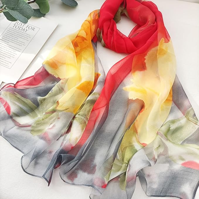 Pokeedioty Scarfs for Women Lightweight Fashion Scarves Elegant Floral Pattern Sheer Scarfs
