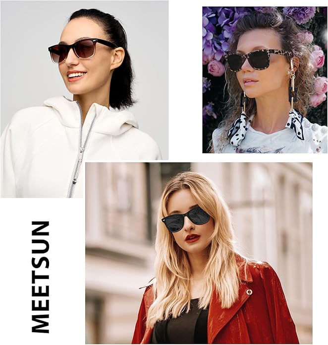MEETSUN Retro Polarized Sunglasses for Women Men Classic Mirror Lens Driving Trendy Sun Glasses UV Protection (3 Pack)