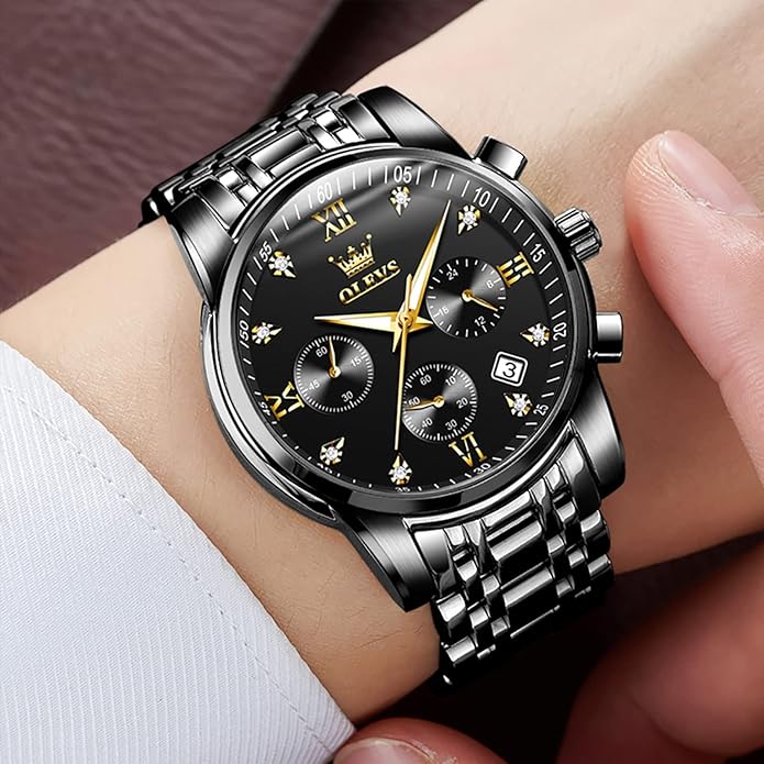 OLEVS Mens Watches Waterproof Stainless Steel Adjustable Bracelet Watch Quartz Analog Watch for Men Fashion Business Classic Mens's Wrist watch's Casual Watches Gold/Blue/Black/White/Face/Dial