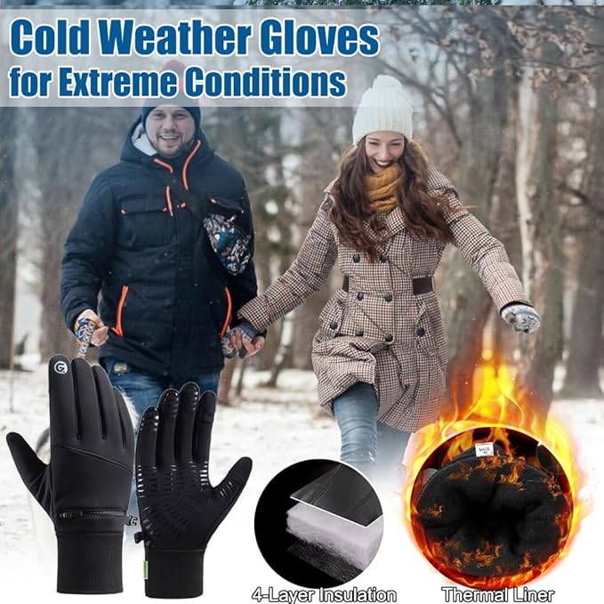 Winter Gloves for Men Women - Waterproof Glove Cold Weather Thermal Sport Gloves, Warm Gloves Touchscreen Glove for Running Cycling Driving Hiking, Windproof Work Gloves Work