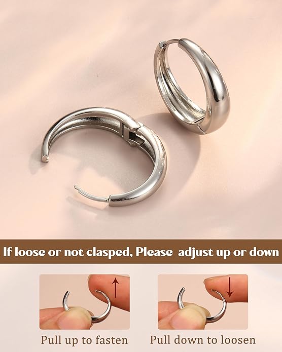 14K Gold Plated Small Chunky Hoop Earrings Sterling Silver Post - Hypoallergenic Trendy Thick Lightweight Silver Plated Huggie Hoops Dainty Hoop Earrings for Women Non Tarnish Jewelry Gifts