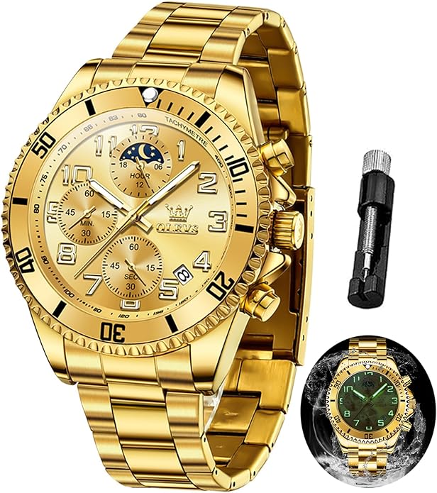 OLEVS Mens Watches Big Face Stainless Steel Waterproof Date Analog Quartz Watches Fashion BusinessWrist Watches for Men…