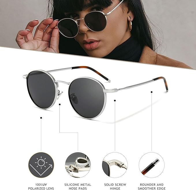 SUNGAIT Ponderable Metal Round Sunglasses for Men Women Classic Vintage Polarized Circle Sun Glasses