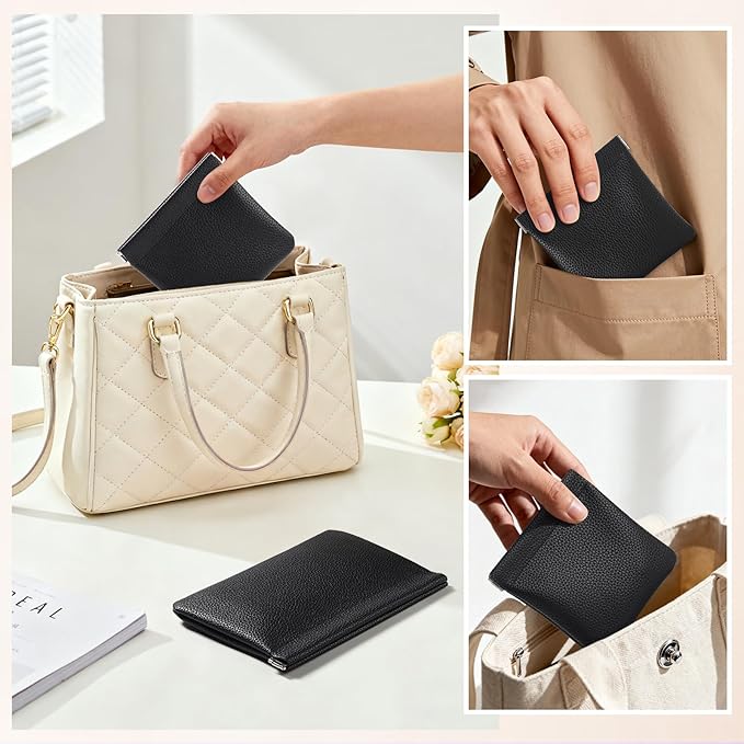 Sightor Leather Pocket Cosmetic Bag for Purse, 2 Pack Small Makeup Bag for Women Coin Purse Lipstick Cosmetic Accessories Organizer Travel Cosmetic Pouch (Black)