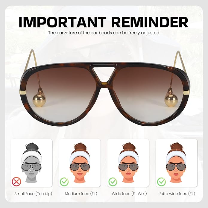 SODQW Oversized Aviator Sunglasses for Women With Earring Trendy Large Big XL Size 2025 Designer Ladies Shades