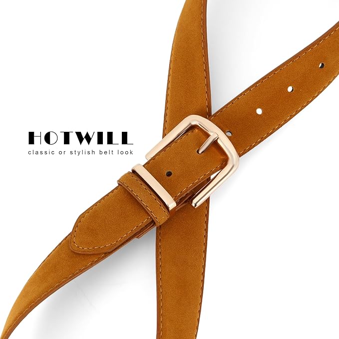HOTWILL Women Suede Belt for Jeans Dresses Fashion Chunky Ladies Waist Belts with Gold Buckle