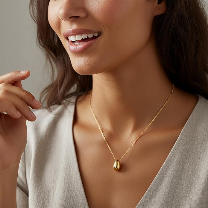 Gold Pendant Necklace for Women 14K Gold Necklaces for Women Teardrop Necklace Minimalist Design and Soft Curves Womens Dainty Necklaces with Pendant