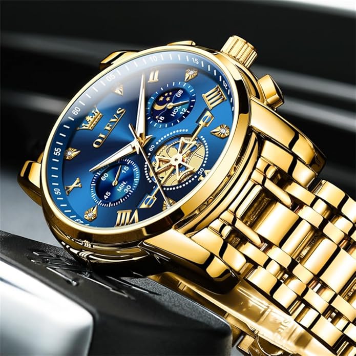 OLEVS Men Silver Watches,Men's Stainless Steel Chronograph Watch,Man Analog Quartz Big Face Male Watches Luxury Waterproof Roman Numeral Dress Diamond Relojes para Hombre