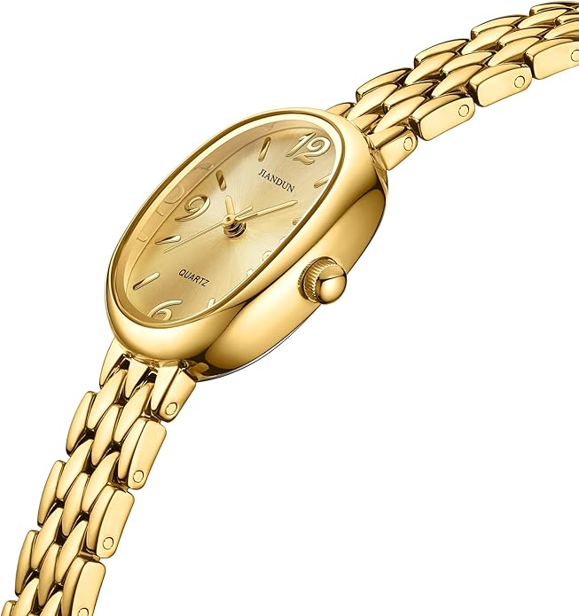 JIANDUN Vintage Small Gold Women’s Watch, Elegant Stainless Steel Bracelet, Water-Resistant with Tools Included