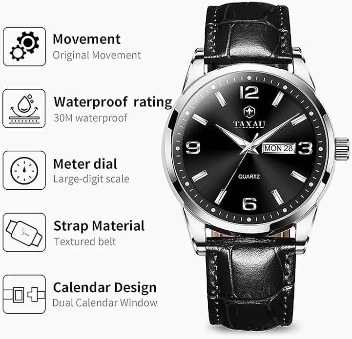 Watches for Men Adjustable Large Arabic Numerals Mens Watches Waterproof Band with Date Popular Quartz Men's Wrist Watch