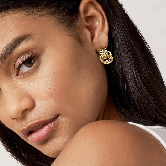 Chunky Small Knot Earrings Gold Silver Geometric Earrings for Women Dainty Gold and Silver Plated Dangle Drop Earrings Hypoallergenic and Lightweight Fashion Trendy Jewelry Gifts