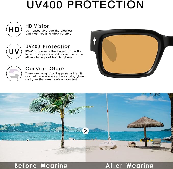 YDAOWKN Square Frame Sunglasses for Women Men Trendy Chunky Rectangle Sun Glasses Black Shades UV400 Protection
