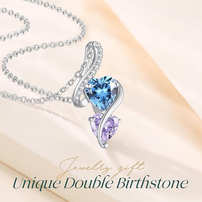 LOUISA SECRET Unique Double Heart Necklace Gifts for Wife Women, 925 Sterling Silver Tiny Birthstone Pendant Jewelry Gift for Her Girlfriend Mom Valentine's Day Anniversary Mother's Day Birthdays & Christmas
