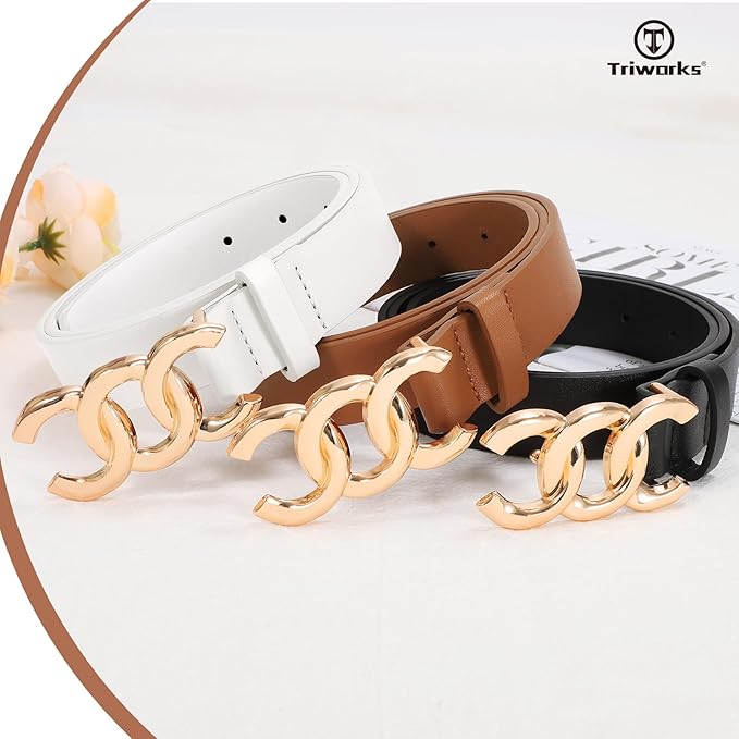 TRIWORKS 3 Pack Women's Belts for Jeans Pants Fashion Waist Belts for Ladies Leather Belts