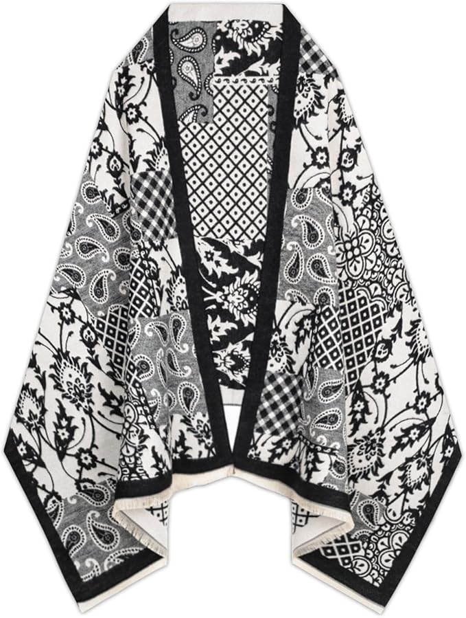EXTREE Scarfs for Women Pashmina Silky Shawl Wrap for Evening Dressing Blanket Open Front Poncho Cape