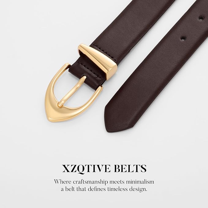 XZQTIVE Women's Leather Belts, Classic Minimalist Design For Jeans Pants Dresses, Black Belt With Gold Buckle