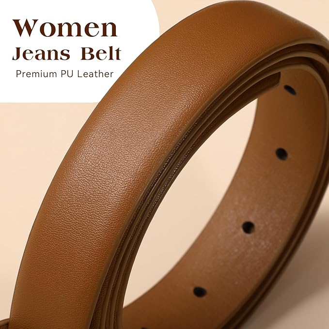 SANSTHS Women Belt for Jeans with Gold Oval Buckle, Thin Belt for Dresses Pants, Adjustable Waist Belt for Daily Fashion