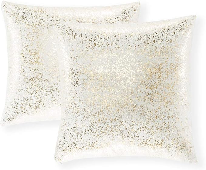 Xinrjojo Pack of 2,Sparkling Decorative Suede Pillow Covers Soft, Square Throw Pillow Covers, Solid Color Cushion Covers, Pillow Cases for Sofa Bedroom Car 18 x 18 Inch(Bronzing- White)