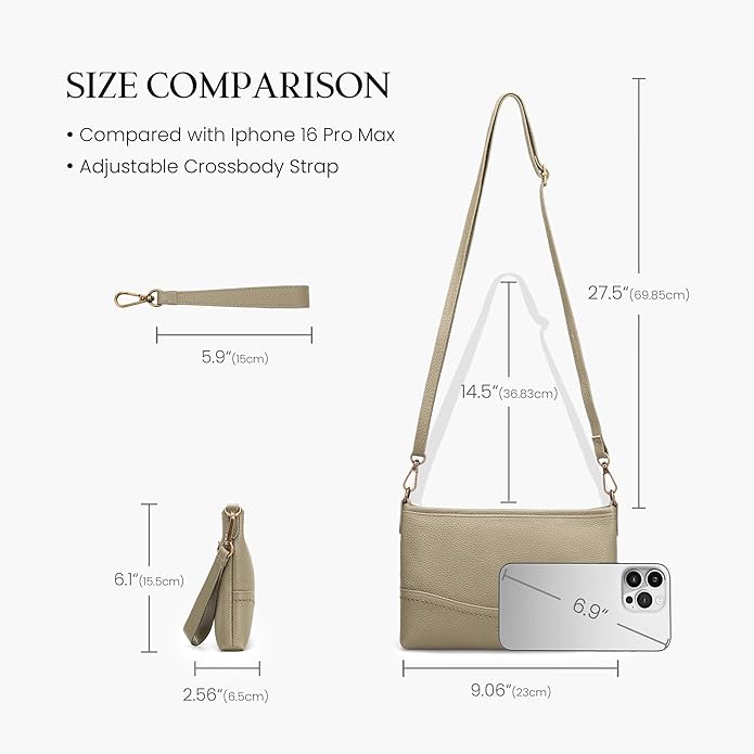 befen Genuine Leather Wristlet Wallet for Women Soft RFID Leather Clutch Purse with Built in Wallet Trendy Crossbody Bag