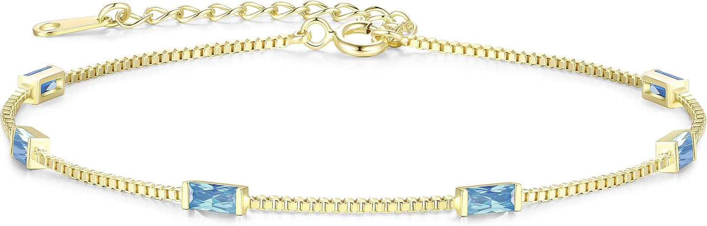 LOUISA SECRET Birthstone Bracelets for Women, 925 Sterling Silver Dainty Simple Women Charm Link Bracelet, Birthday Anniversary Christmas Jewelry Gifts for Women Wife Mom Her