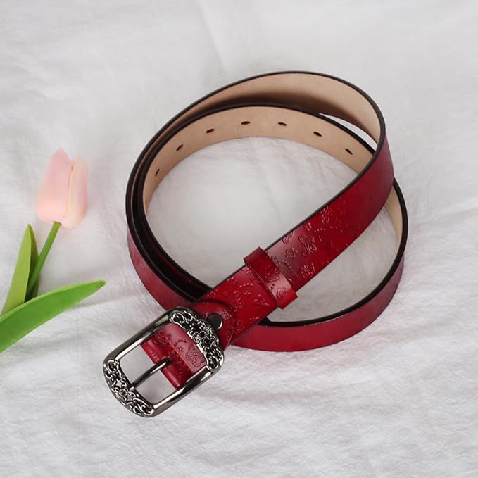 Women's Fashion Classic Metal Buckle Leather Belt with Jeans Dress