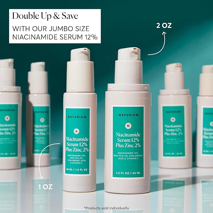 Naturium Niacinamide Face Serum 12% Plus Zinc 2% Jumbo, Anti-Aging, Pore Minimizer & Dark Spot Corrector with Hyaluronic Acid & Vitamin E, Vegan & Cruelty-Free, 2 oz