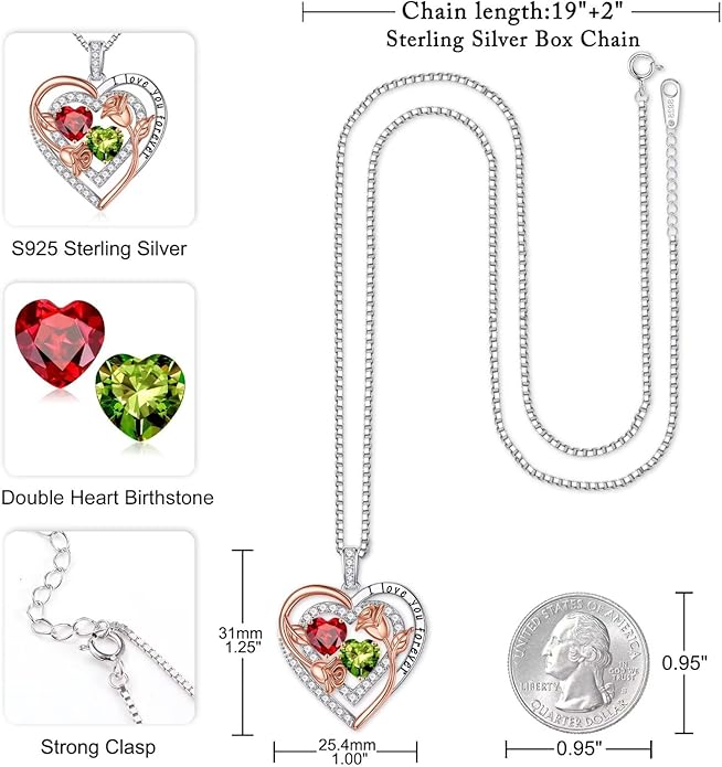 Iefil Mothers Day Gifts for Wife - Sterling Silver Birthstone Necklace Birthday Gifts for Her Wife