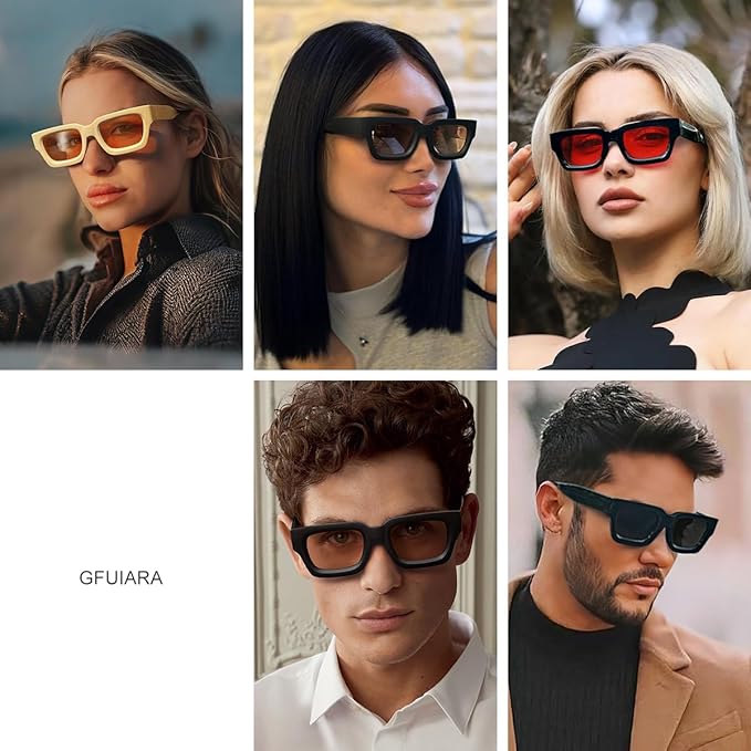 Trendy Square Sunglasses for Men Women Fashion Thick Rectangle Sun Glasses UV Protection Shades Designer Style