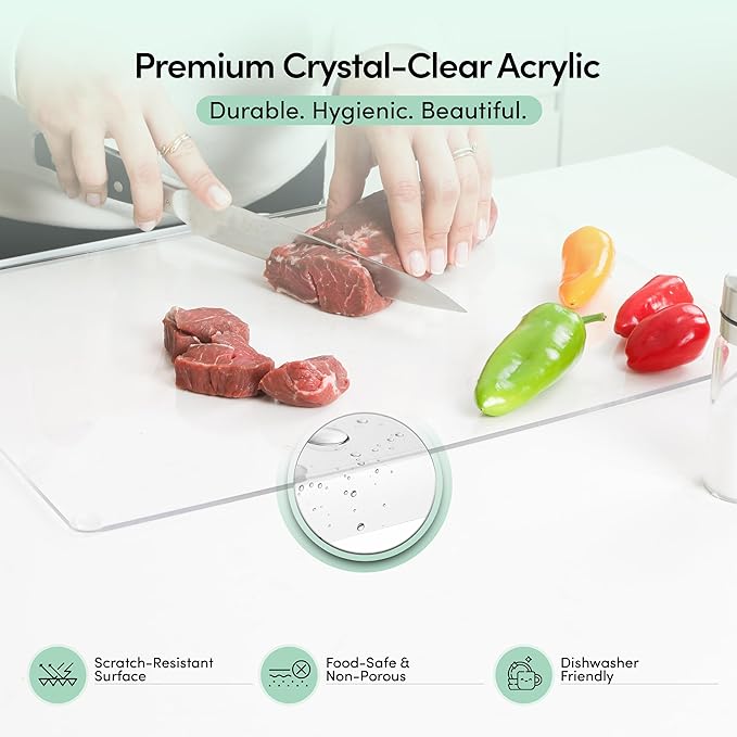 2-in-1 Acrylic Cutting Board with Slide-Out Bin – clear cutting board with lip Kitchen 15.7 x 11.8 in (40 x 30 cm), Clear Mess-Free Countertop Chopping Board