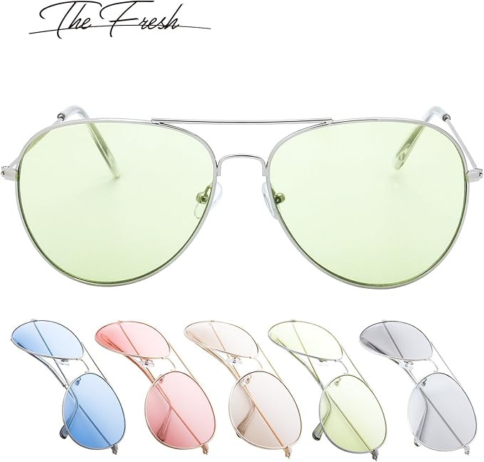 The Fresh Classic Aviator Frame Light Color Lens XL Oversized Sunglasses Gift Box