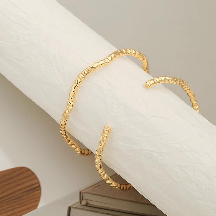 POTESSA 18K Gold Plated Cuff Bracelets Adjustable Dainty Bangle Handemade Jewelry for Women