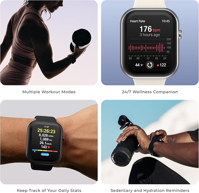 iTouch AIR 5 Smartwatch - 1.85" AMOLED Display, Bluetooth Calling, 100+ Sports Modes, Heart Rate, SpO2, Sleep & Stress Tracking, IP68, 7-Day Battery Life (Black Case w/Black Silicone Band)