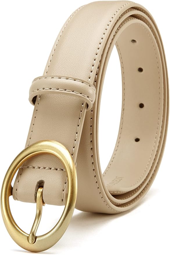 Womens Belt - CR Leather Belt Women Casual for Jeans Pants Dress - Belts with Gold Buckle for Women Fashion
