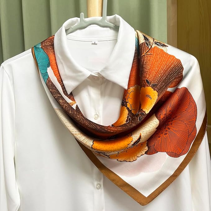 FONYVE Silk Feeling Scarf Medium Square Satin Head Scarf for Women 27.5 × 27.5 inches