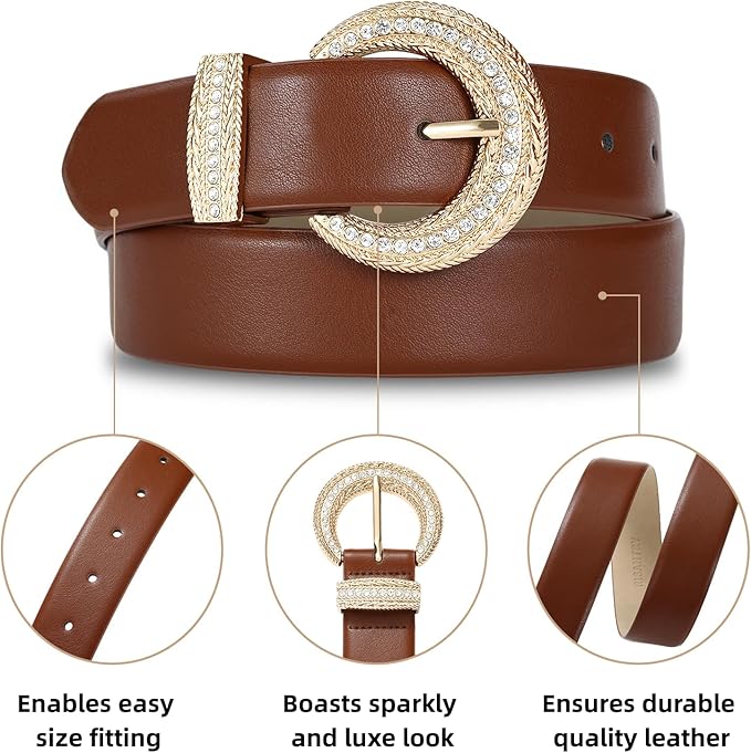 Women's Belt Fashion Buckle Premium Synthetic Leather Ladie Belts for Jeans Minimalist Design Gifts for Women