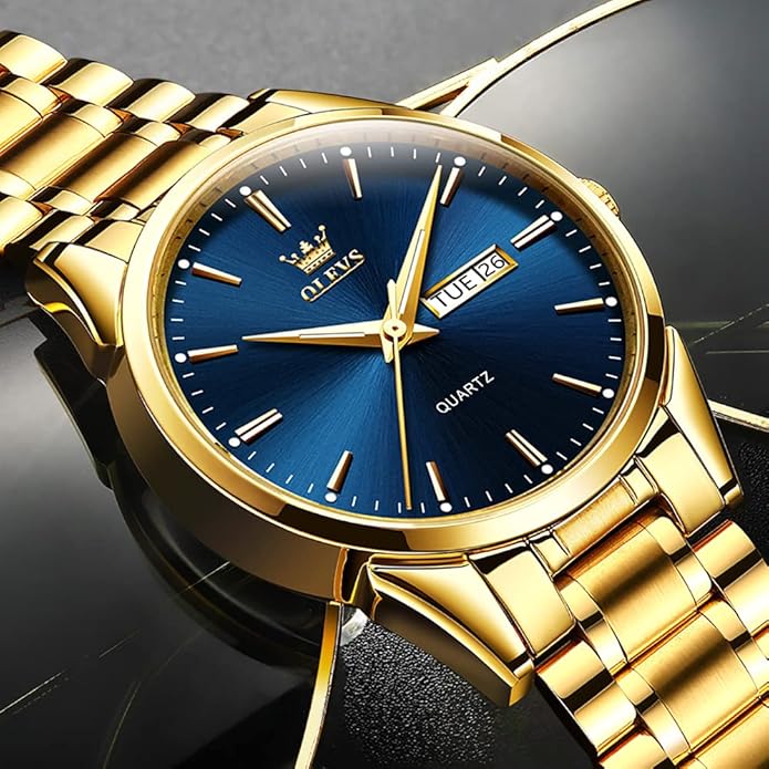 OLEVS Classic Men Watches with Date,Stainless Steel Man Watch with Date, Bussiness Watches for Men,Luminous Quartz Mens Watches Black/White/Blue/Gold, Waterproof Male Watch with Week