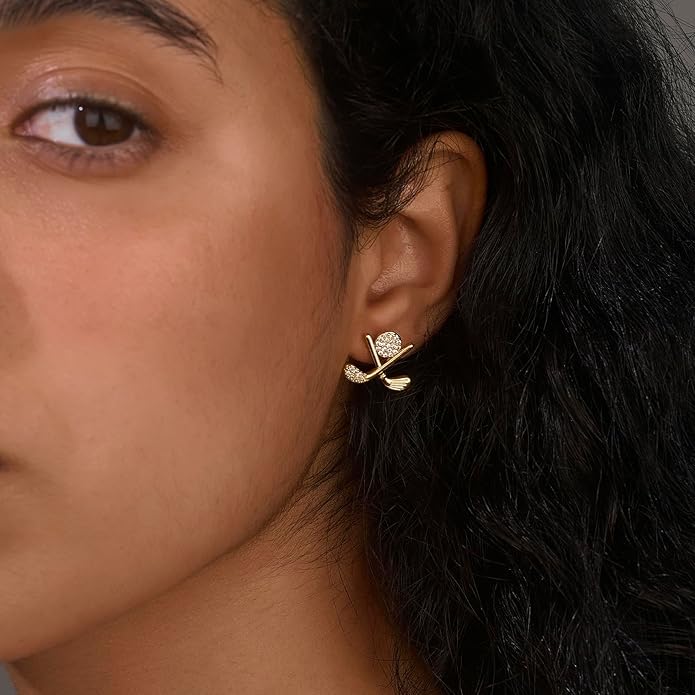 Golf Stud Earrings for Women Silver Gold Gifts Cubic Zirconia Flat Back Hypoallergenic Club Cute Dainty Player Fan Tournament Fashion Unique Accessory Small Birthday Novelty Sports Jewelry