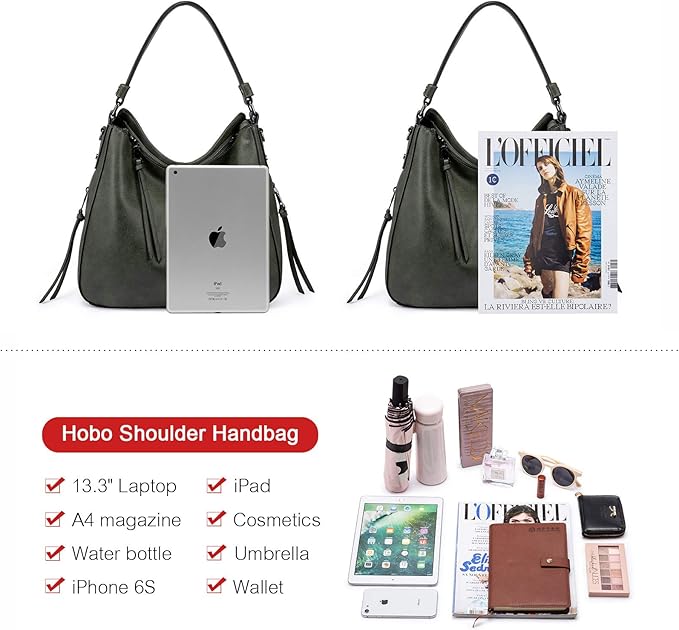 Realer Hobo Crossbody Bags for Women Designer Faux Leather Hobo Handbags Retro Large Size Shoulder Bag Bucket Purse
